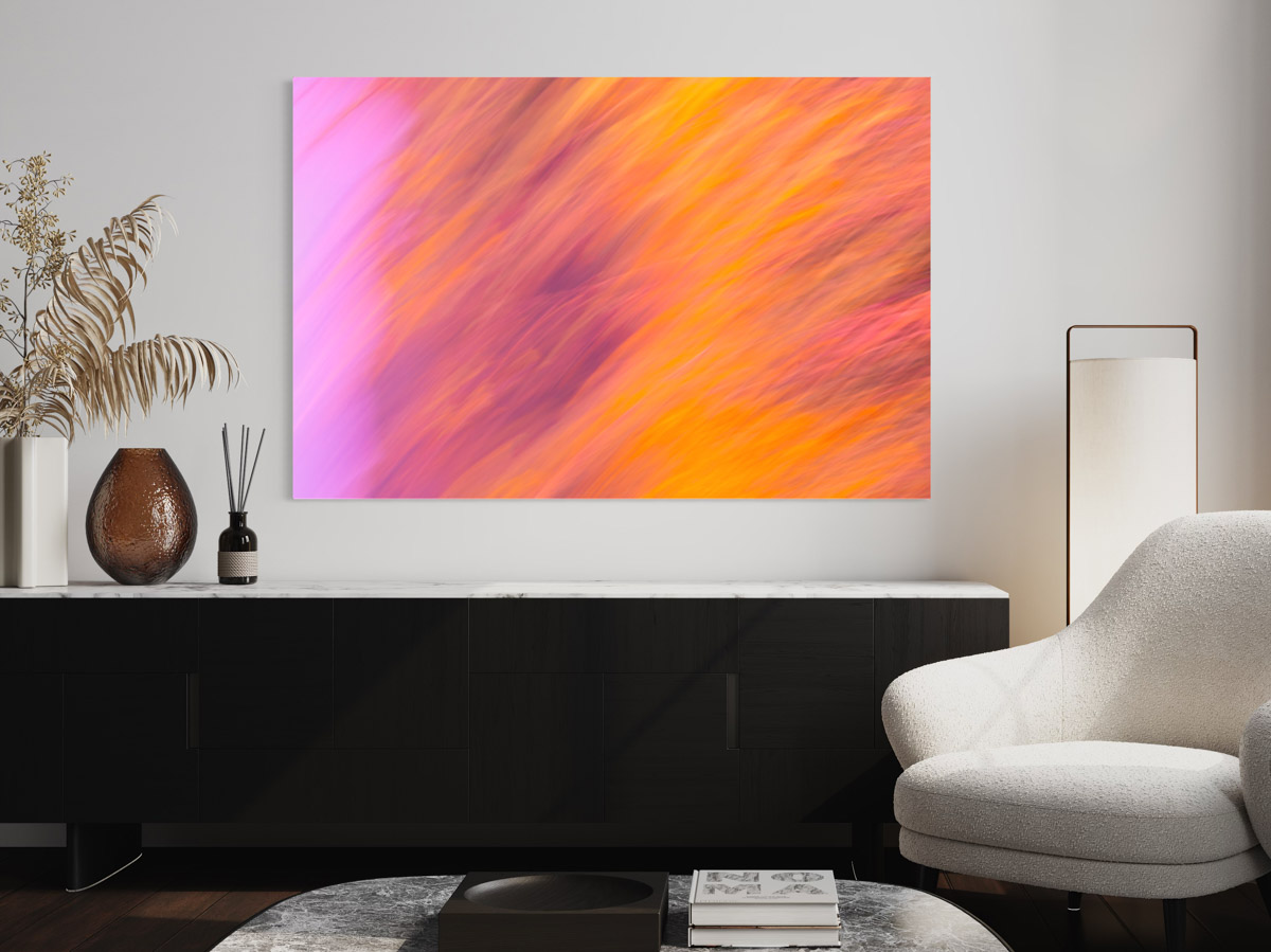 A painting of an orange and pink abstract background