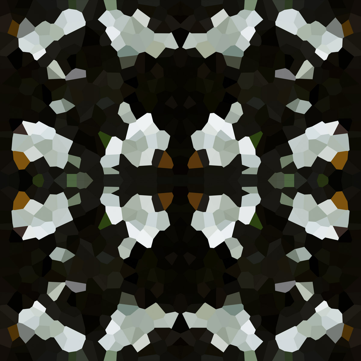 A black and white abstract image with many shapes.