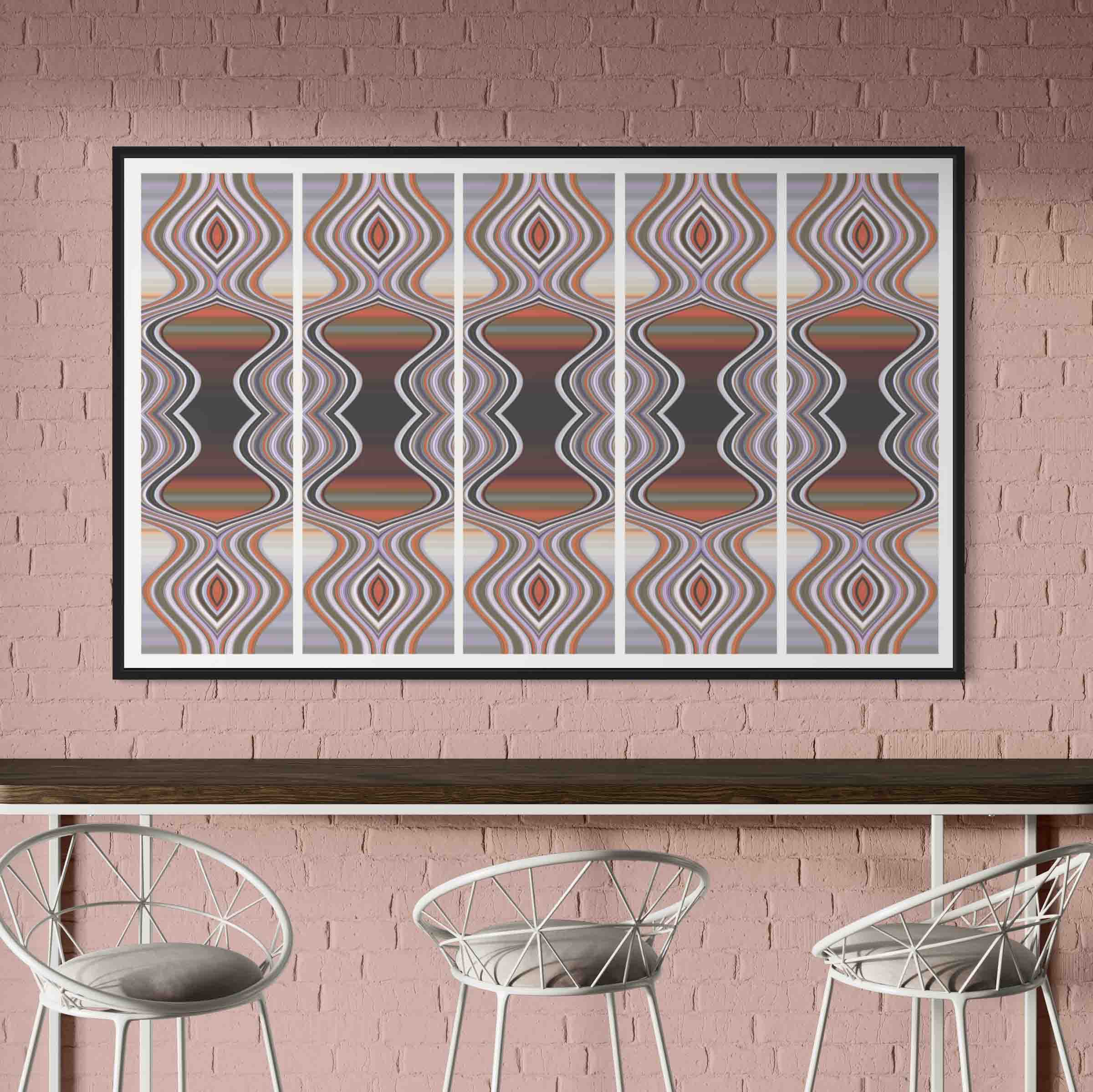 A wall with a picture of some chairs and tables